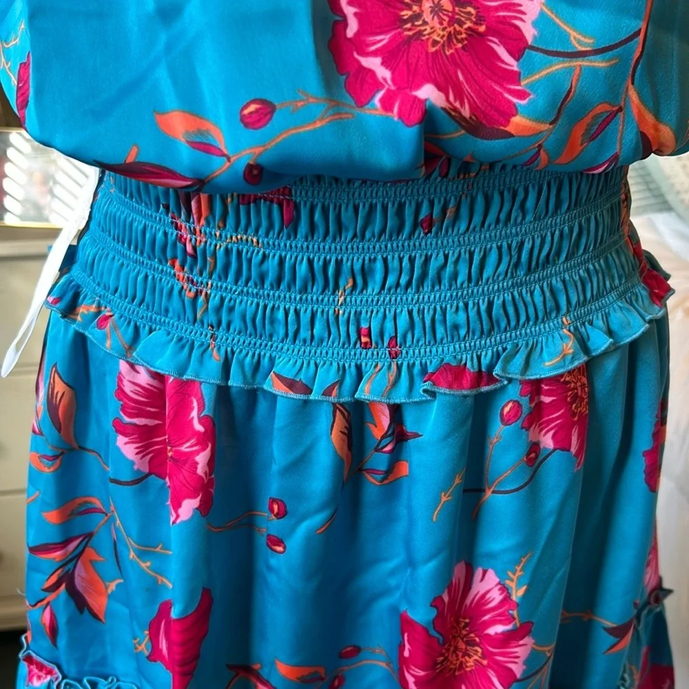 NWT BCBG Teal Floral dress - Picture 4 of 6